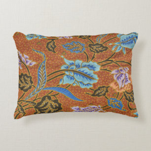 Indonesian Floral Batik Gold Decorative Cushion