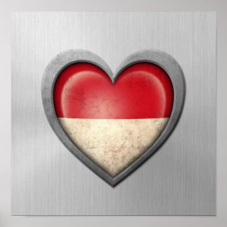 Indonesian Heart Flag Stainless Steel Effect Poster