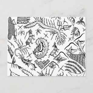 Indonesian Insects & Plants Textile Pattern Postcard