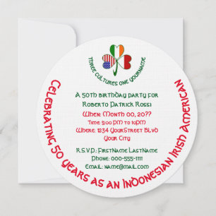 Indonesian Irish American Shamrock Birthday Invitation