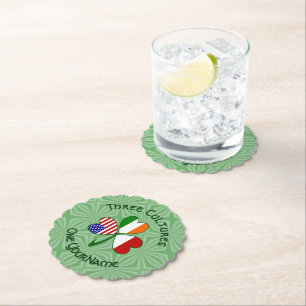 Indonesian Irish USA Flags Shamrock Personalised  Paper Coaster