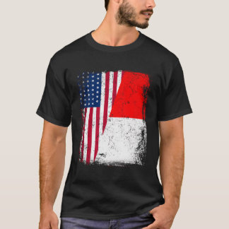 Indonesian Roots Half American Flag Usa Indonesia  T-Shirt