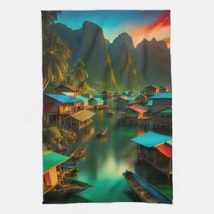 Indonesian Small Fishing Village Tea Towel