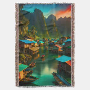 Indonesian Small Fishing Village Throw Blanket
