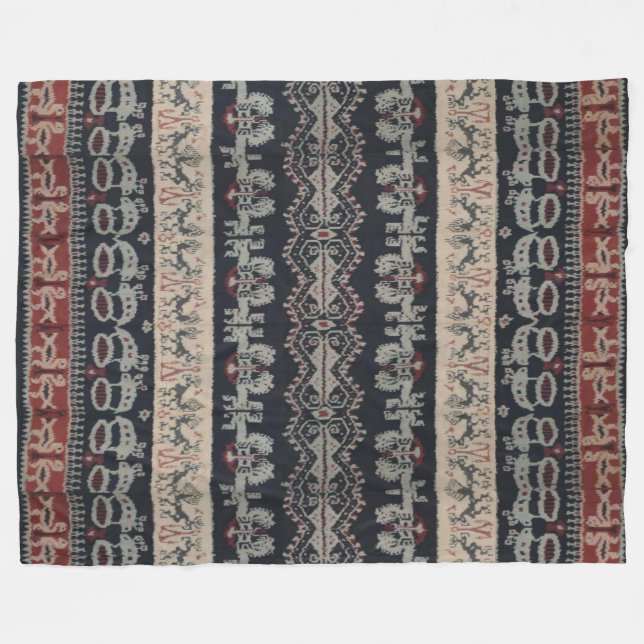 Indonesian Tribal Ikat Textiles Weavings Indonesia Fleece Blanket (Front (Horizontal))