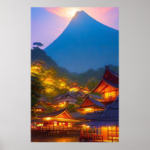 Indonesian Village Sunset  Poster
