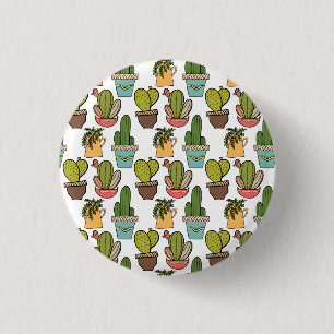 Indoor Cactus & Succulents In Pots Pattern 3 Cm Round Badge