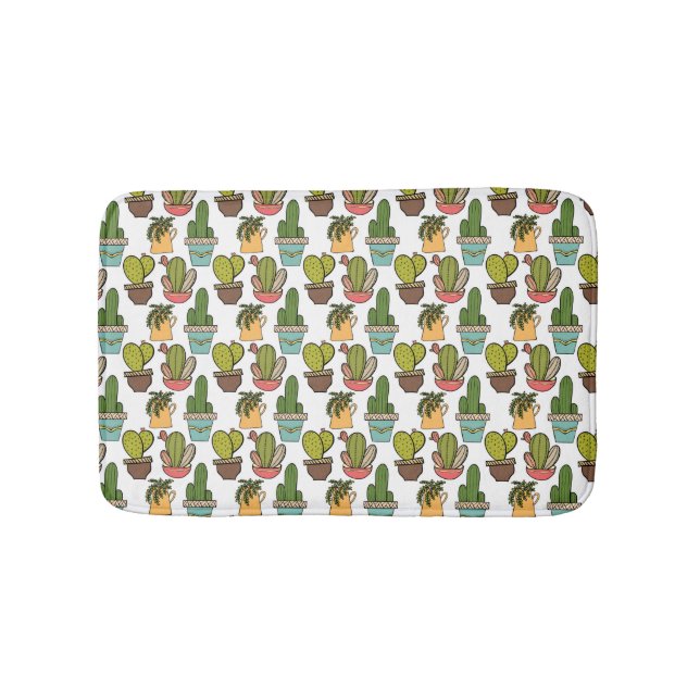 Indoor Cactus & Succulents In Pots Pattern Bath Mat (Front)