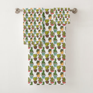 Indoor Cactus & Succulents In Pots Pattern Bath Towel Set