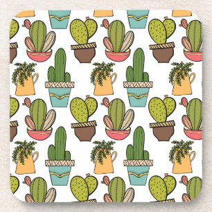 Indoor Cactus & Succulents In Pots Pattern Coaster