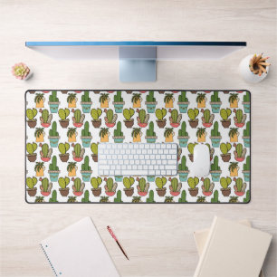 Indoor Cactus & Succulents In Pots Pattern Desk Mat