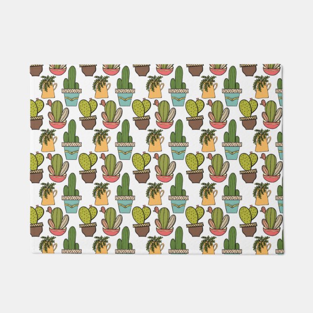 Indoor Cactus & Succulents In Pots Pattern Doormat (Front)