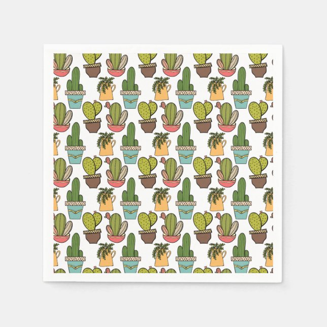 Indoor Cactus & Succulents In Pots Pattern Napkin (Front)