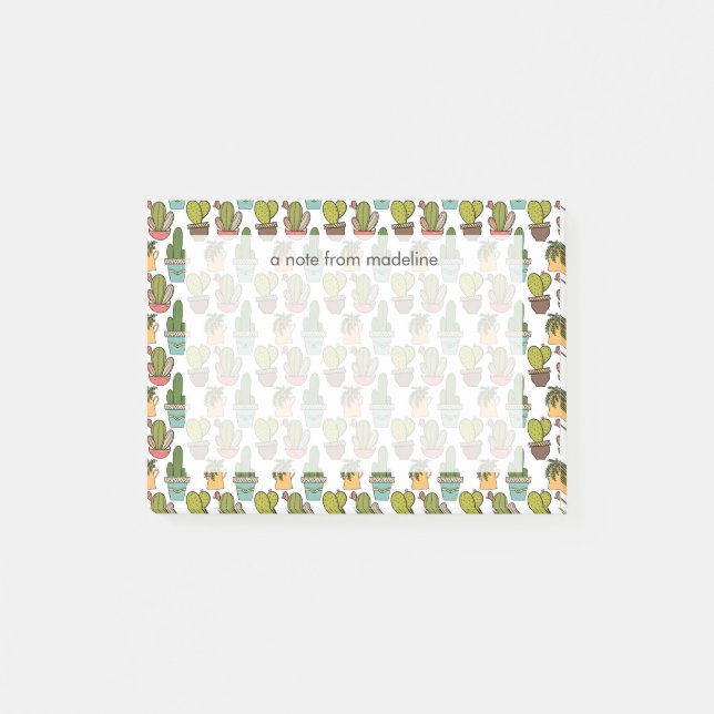 Indoor Cactus & Succulents In Pots Pattern Post-it Notes (Front)