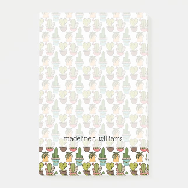 Indoor Cactus & Succulents In Pots Pattern Post-it Notes (Front)