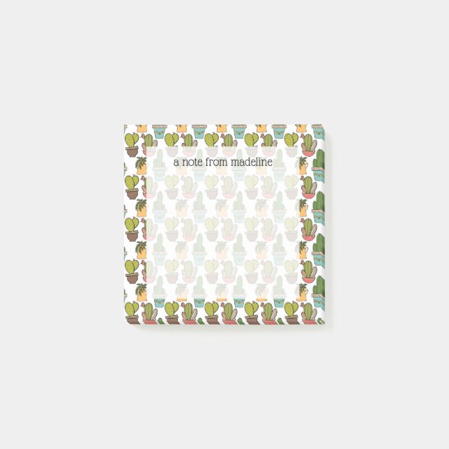 Indoor Cactus & Succulents In Pots Pattern Post-it Notes (Front)