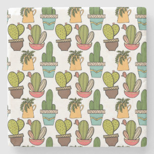 Indoor Cactus & Succulents In Pots Pattern Stone Coaster