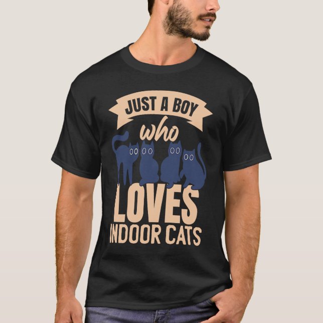 Indoor Cat Boys Pet Kitty Kitten Indoor Cat T-Shirt (Front)