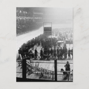 Indoor Motorcycle Race, early 1900s Postcard