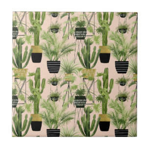 Indoor Oasis   Plant Lineup Pattern Ceramic Tile
