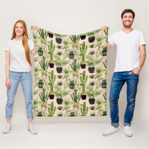 Indoor Oasis Plant Lineup Pattern Fleece Blanket