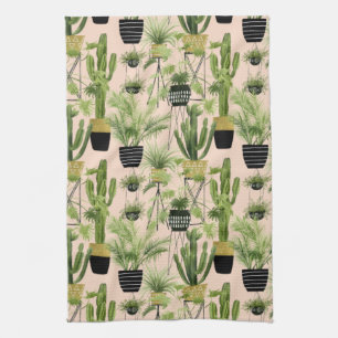 Indoor Oasis   Plant Lineup Pattern Tea Towel
