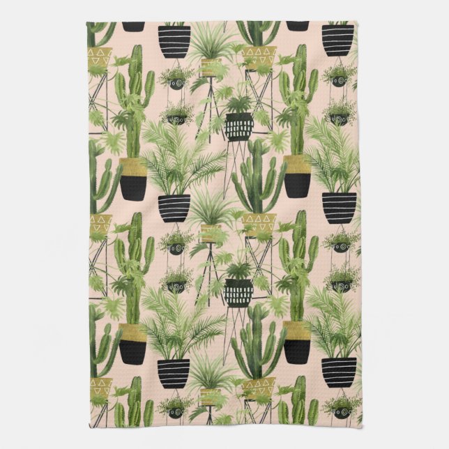 Indoor Oasis | Plant Lineup Pattern Tea Towel (Vertical)