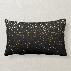 Indoor Petite Golden Stars Lumbar Pillow-Black Cushion
