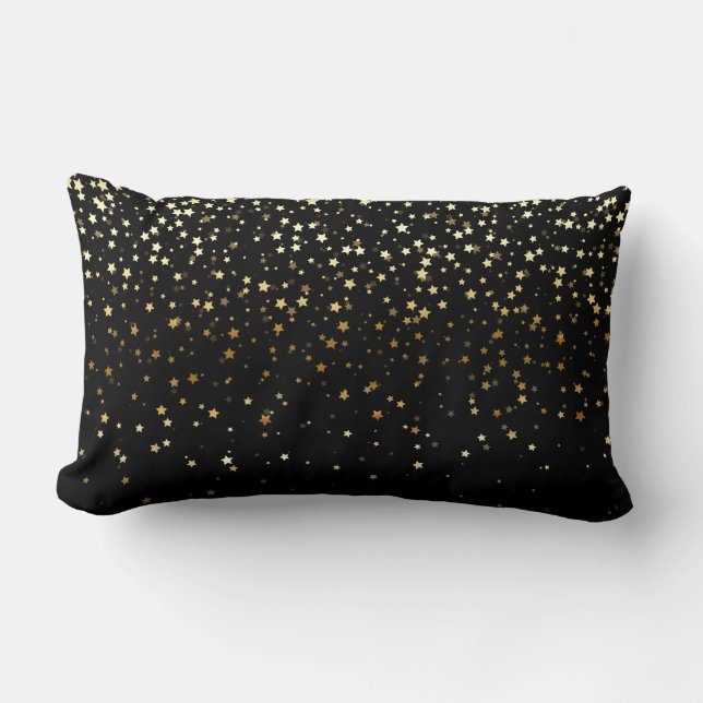 Indoor Petite Golden Stars Lumbar Pillow-Black Lumbar Cushion (Front)