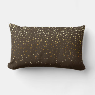 Indoor Petite Golden Stars Lumbar Pillow-Brown Cushion