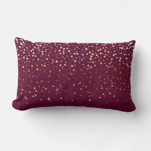 Indoor Petite Golden Stars Lumbar Pillow-Wine Cushion