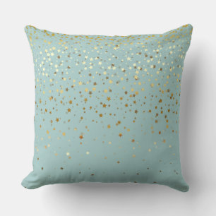 Indoor Petite Golden Stars Square Pillow-Bay Blue Cushion