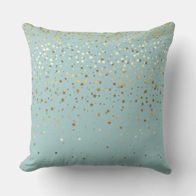 Indoor Petite Golden Stars Square Pillow-Bay Blue Cushion (Front)