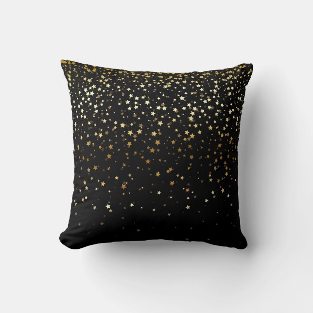 Indoor Petite Golden Stars Square Pillow-Black Cushion (Front)