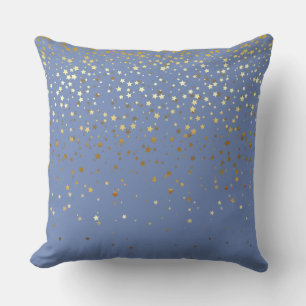 Indoor Petite Golden Stars Square Pillow-Blue Cushion