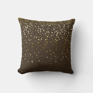 Indoor Petite Golden Stars Square Pillow-Brown Cushion