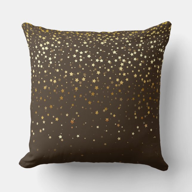 Indoor Petite Golden Stars Square Pillow-Brown Cushion (Front)