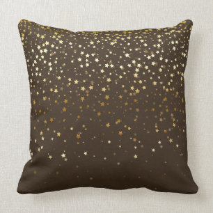 Indoor Petite Golden Stars Square Pillow-Brown Cushion