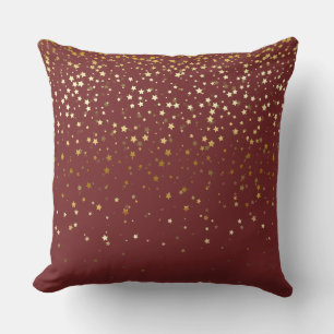 Indoor Petite Golden Stars Square Pillow-Burgundy Cushion