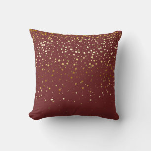 Indoor Petite Golden Stars Square Pillow-Burgundy Cushion