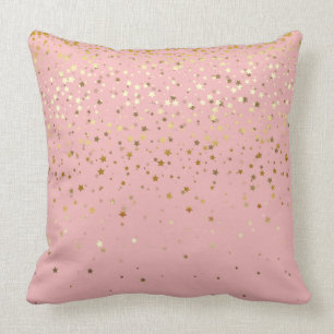 Indoor Petite Golden Stars Square Pillow-Carnation Cushion
