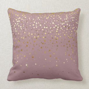 Indoor Petite Golden Stars Square Pillow-Mauve Cushion