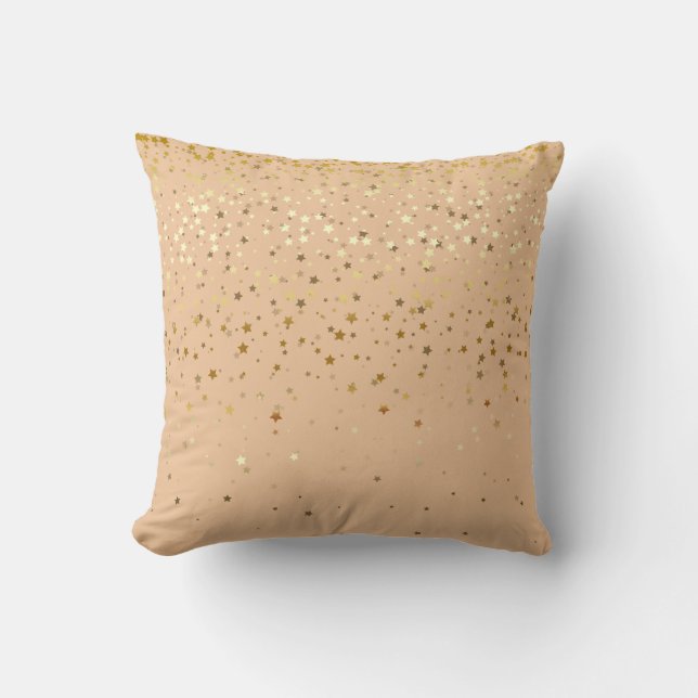 Indoor Petite Golden Stars Square Pillow-Peach Cushion (Front)