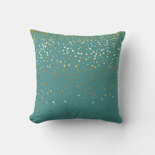 Indoor Petite Golden Stars Square Pillow-Teal Cushion