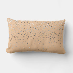 Indoor Petite Silver Stars Lumbar Pillow-Peach Cushion