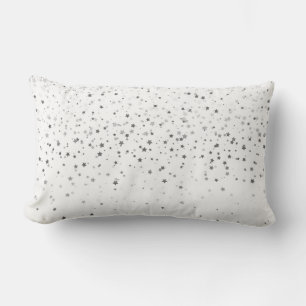 Indoor Petite Silver Stars Lumbar Pillow-White Cushion