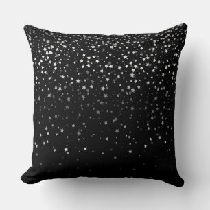 Indoor Petite Silver Stars Square Pillow-Black Cushion