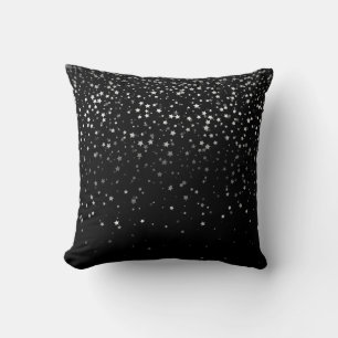 Indoor Petite Silver Stars Square Pillow-Black Cushion