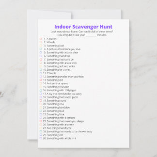 Indoor Scavenger Hunt Card