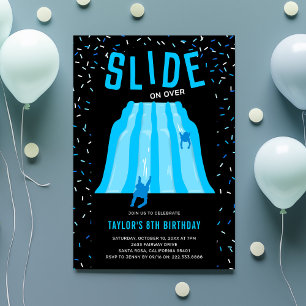 Indoor Slide Park Kids Blue Birthday Party Invitation